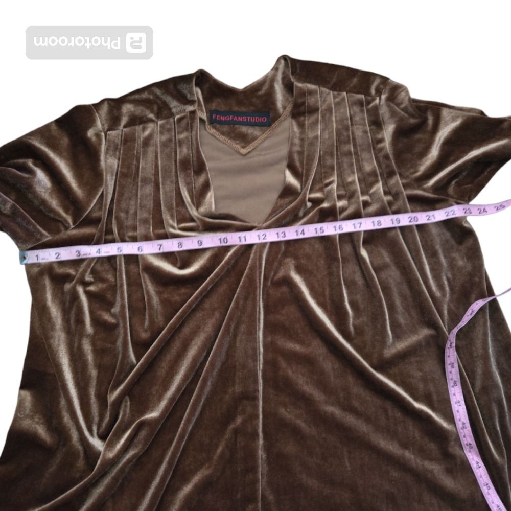 FENGFANSTUDIO BROWN VELVET OVERSIZED TOP - Picture 6 of 7